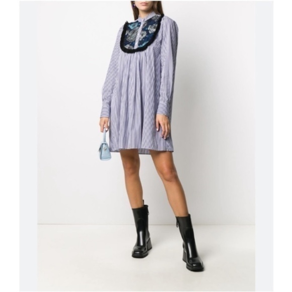 ✅ MSGM Shirt Dress Rose Yoke in Striped Blue